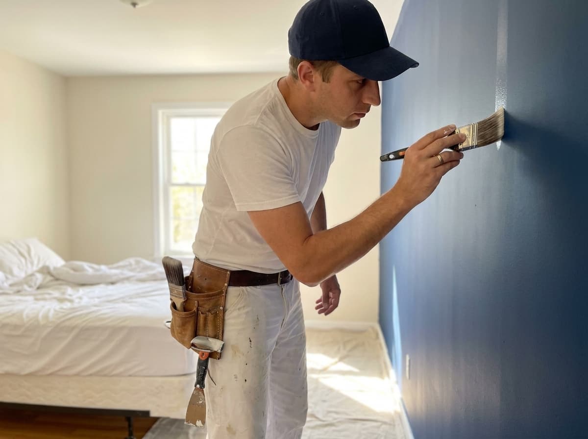 Painting a navy blue bedroom accent wall — Jacksonville, FL
