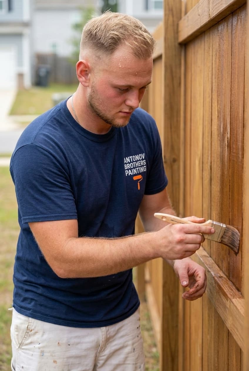 Staining a wood fence a warm even tone — deck and fence staining Jacksonville