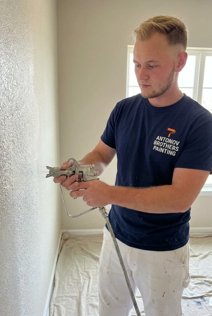 Applying knockdown texture to a wall — texture repair in Jacksonville, FL
