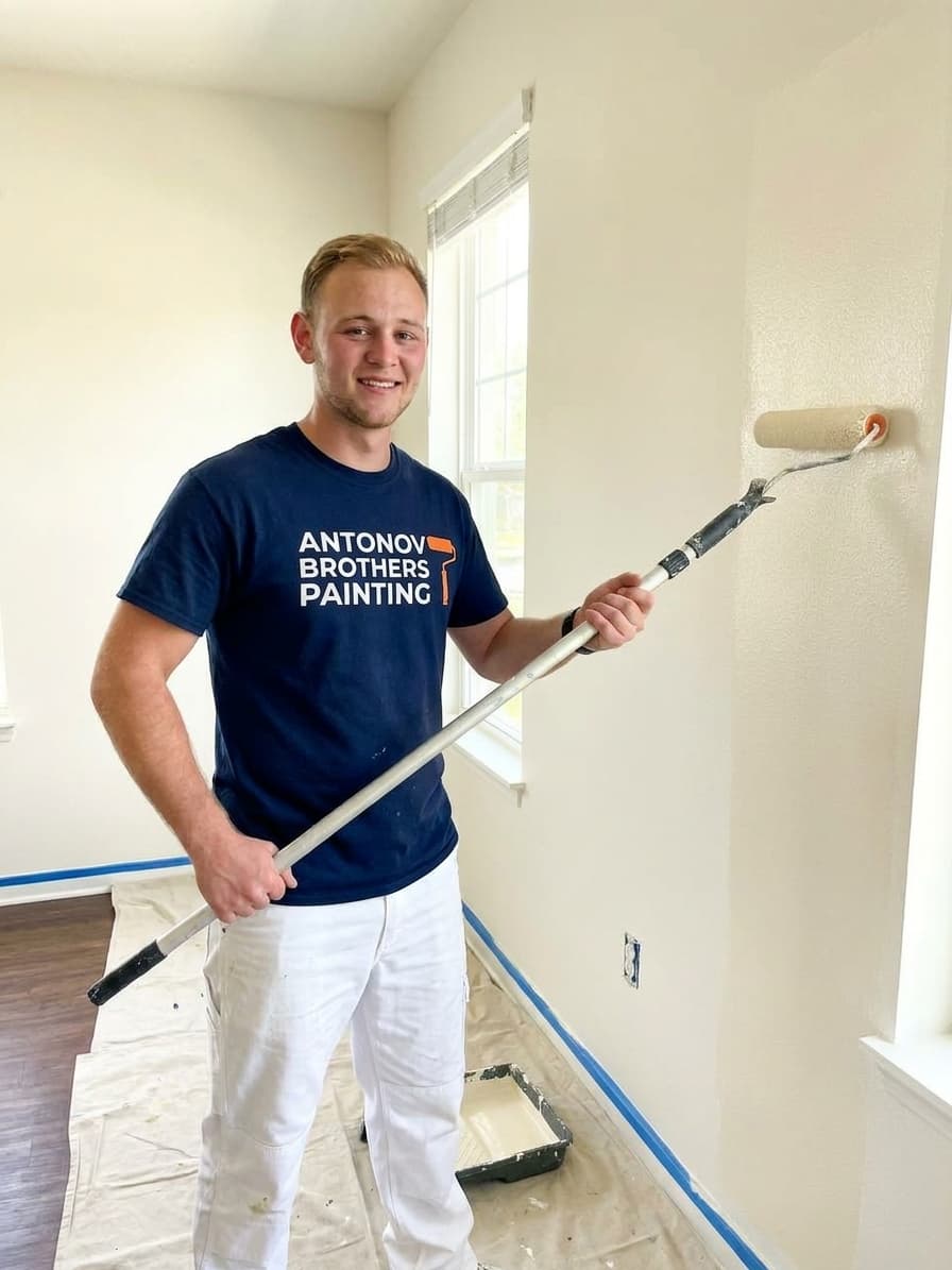 Antonov Brothers painter rolling fresh paint on a living room wall in Jacksonville, FL
