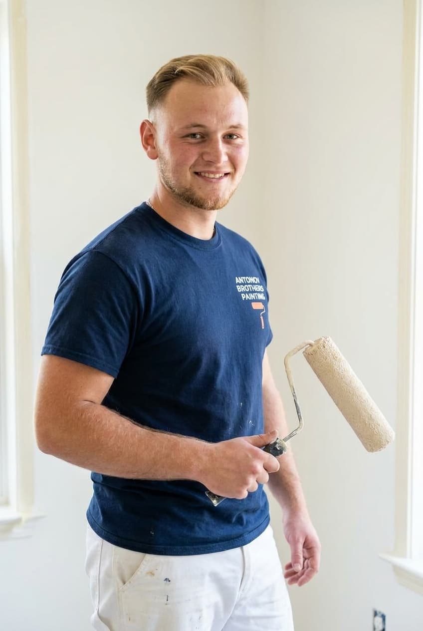 Antonov Brothers painter with a roller in a freshly painted Jacksonville home