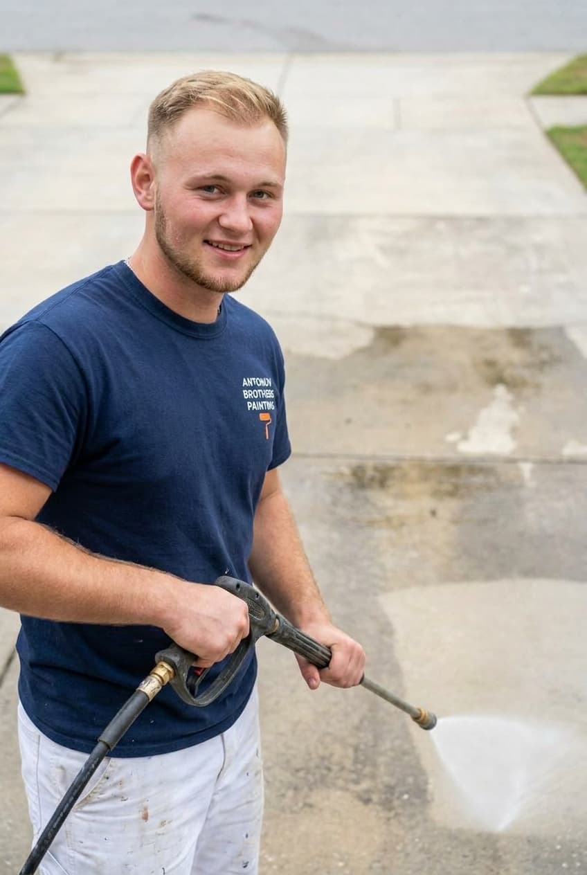 Pressure washing a concrete driveway clean — Jacksonville